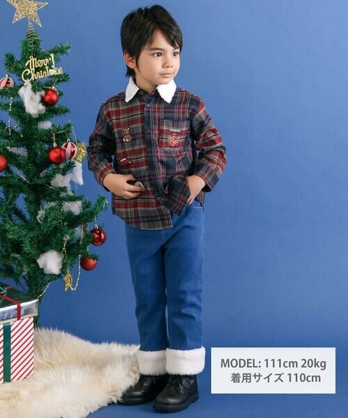 SLAP SLIP / スラップ スリップ シャツ・ブラウス | 【お揃い】もこもこボア襟切り替えチェックシャツ(90~130cm) | 詳細1