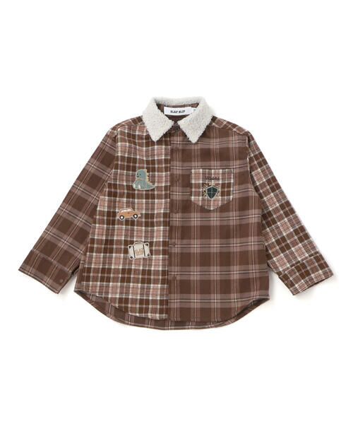 SLAP SLIP / スラップ スリップ シャツ・ブラウス | 【お揃い】もこもこボア襟切り替えチェックシャツ(90~130cm) | 詳細13