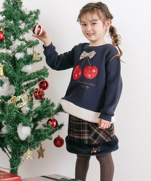 SLAP SLIP / スラップ スリップ スウェット | イチゴチェリーパッチ刺しゅうリボン付き裾ボアトレーナー(80~130cm) | 詳細2