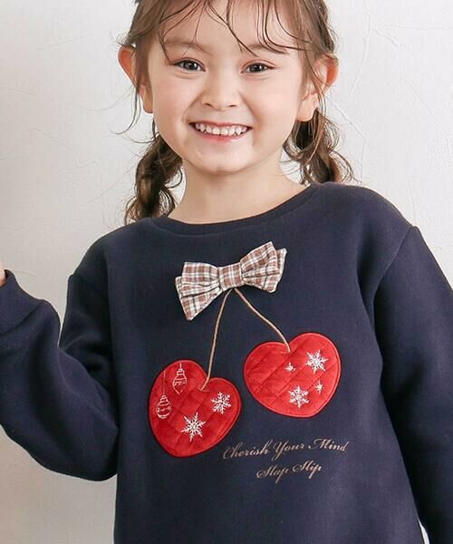 SLAP SLIP / スラップ スリップ スウェット | イチゴチェリーパッチ刺しゅうリボン付き裾ボアトレーナー(80~130cm) | 詳細3