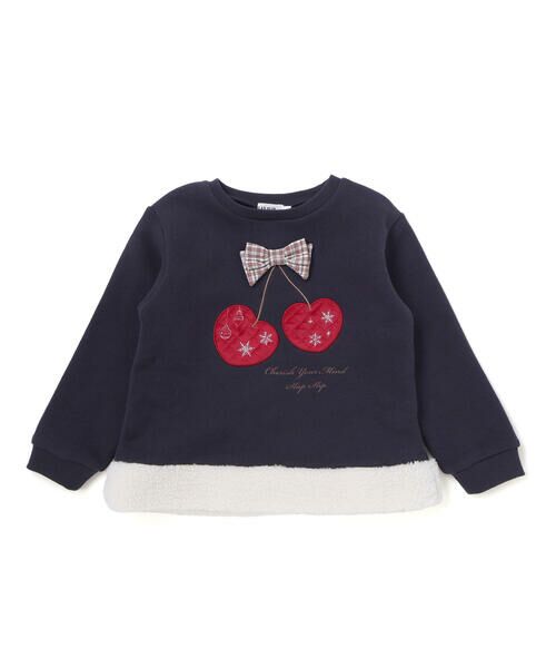SLAP SLIP / スラップ スリップ スウェット | イチゴチェリーパッチ刺しゅうリボン付き裾ボアトレーナー(80~130cm) | 詳細4