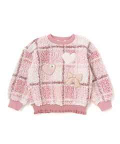 SLAP SLIP / スラップ スリップ スウェット | ハートリボンキラキラボアパッチもこもこチェックトレーナー(80~130cm)