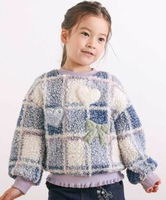 SLAP SLIP / スラップ スリップ スウェット | ハートリボンキラキラボアパッチもこもこチェックトレーナー(80~130cm)