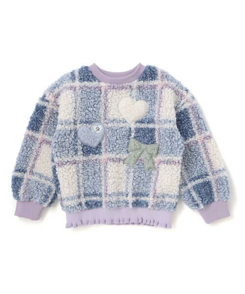 SLAP SLIP / スラップ スリップ スウェット | ハートリボンキラキラボアパッチもこもこチェックトレーナー(80~130cm) | 詳細14