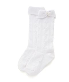 SLAP SLIP / スラップ スリップ ソックス | パールビーズ付き折り返しリボンハイソックス(13~21cm)