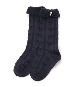 SLAP SLIP / スラップ スリップ ソックス | パールビーズ付き折り返しリボンハイソックス(13~21cm)