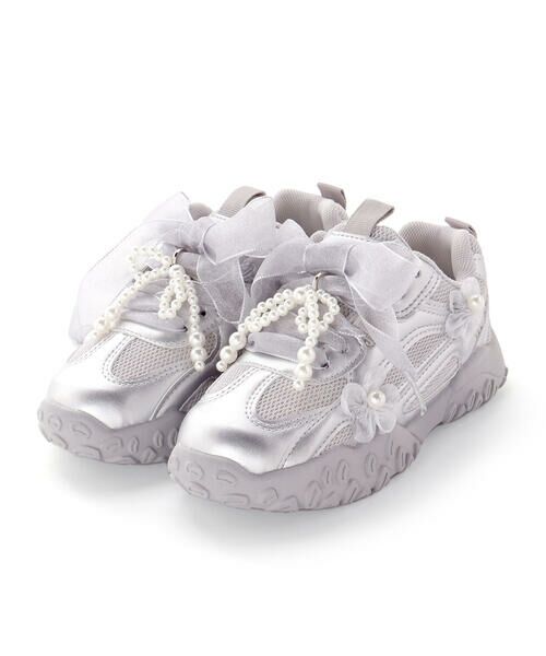 SLAP SLIP / スラップ スリップ スニーカー | キラふわフラワーリボンスニーカー(17~22cm)（シルバー(グレー)）