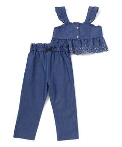 SLAP SLIP / スラップ スリップ その他トップス | キラキラ刺しゅう裾スカラップ無地ドットライトオンスデニムセットアップ(90~130cm)