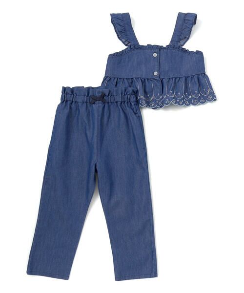 SLAP SLIP / スラップ スリップ その他トップス | キラキラ刺しゅう裾スカラップ無地ドットライトオンスデニムセットアップ(90~130cm)（ネイビー）