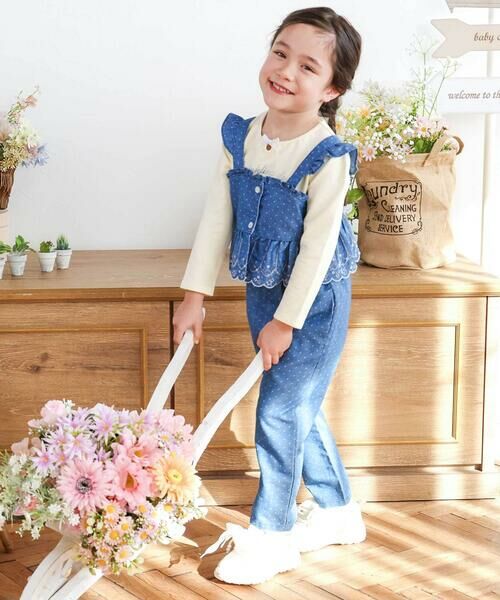 SLAP SLIP / スラップ スリップ その他トップス | キラキラ刺しゅう裾スカラップ無地ドットライトオンスデニムセットアップ(90~130cm) | 詳細15