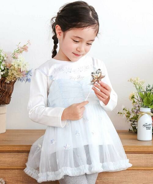 SLAP SLIP / スラップ スリップ Tシャツ | キラキラプリントTシャツ+スパンコールお星さまキャミチュニック2点セット(90~130cm)（ホワイト×ブルー）