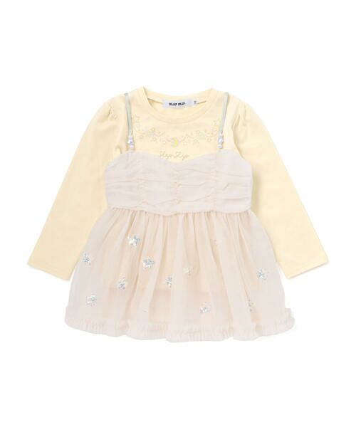 SLAP SLIP / スラップ スリップ Tシャツ | キラキラプリントTシャツ+スパンコールお星さまキャミチュニック2点セット(90~130cm)（イエロー×オフ）