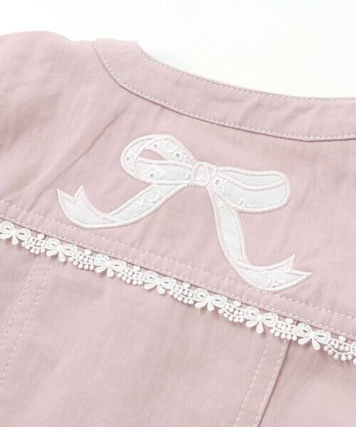 SLAP SLIP / スラップ スリップ ノーカラージャケット | ツイルデニム後ろリボンレース刺しゅう入りノーカラージャケット(90~130cm) | 詳細7