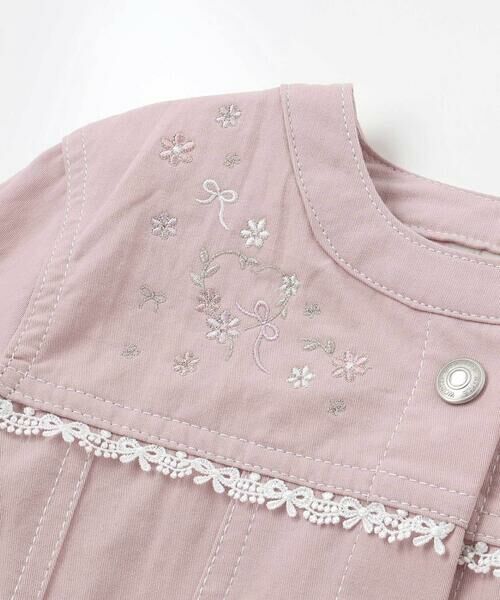 SLAP SLIP / スラップ スリップ ノーカラージャケット | ツイルデニム後ろリボンレース刺しゅう入りノーカラージャケット(90~130cm) | 詳細5