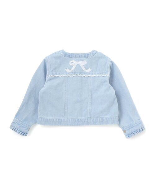 SLAP SLIP / スラップ スリップ ノーカラージャケット | ツイルデニム後ろリボンレース刺しゅう入りノーカラージャケット(90~130cm) | 詳細14