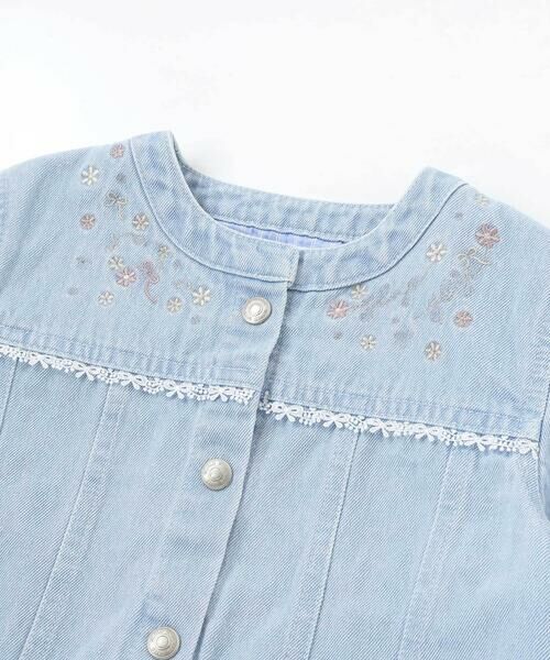 SLAP SLIP / スラップ スリップ ノーカラージャケット | ツイルデニム後ろリボンレース刺しゅう入りノーカラージャケット(90~130cm) | 詳細15