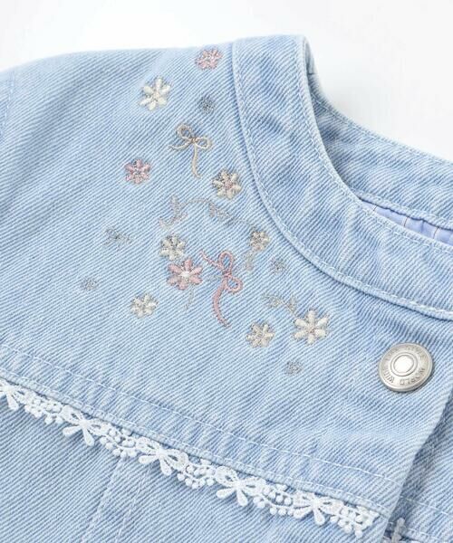 SLAP SLIP / スラップ スリップ ノーカラージャケット | ツイルデニム後ろリボンレース刺しゅう入りノーカラージャケット(90~130cm) | 詳細16