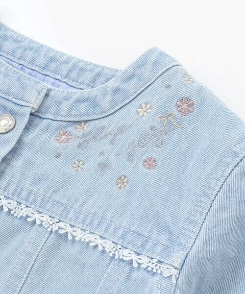 SLAP SLIP / スラップ スリップ ノーカラージャケット | ツイルデニム後ろリボンレース刺しゅう入りノーカラージャケット(90~130cm) | 詳細17