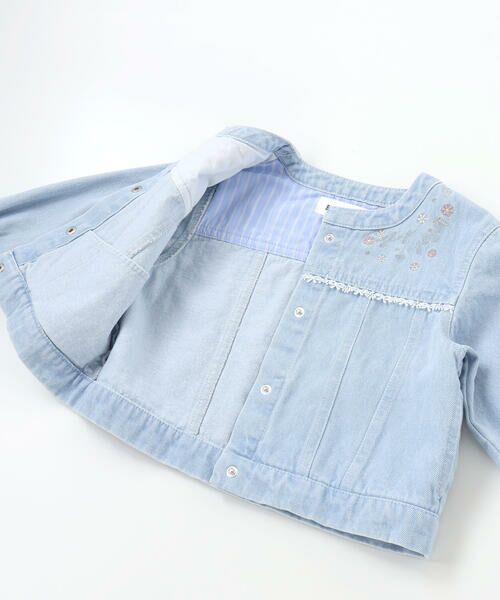 SLAP SLIP / スラップ スリップ ノーカラージャケット | ツイルデニム後ろリボンレース刺しゅう入りノーカラージャケット(90~130cm) | 詳細21