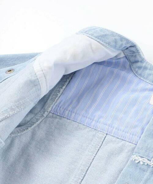 SLAP SLIP / スラップ スリップ ノーカラージャケット | ツイルデニム後ろリボンレース刺しゅう入りノーカラージャケット(90~130cm) | 詳細22