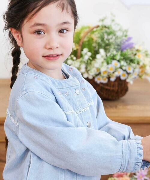 SLAP SLIP / スラップ スリップ ノーカラージャケット | ツイルデニム後ろリボンレース刺しゅう入りノーカラージャケット(90~130cm) | 詳細11