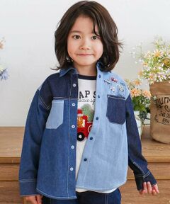 SLAP SLIP / スラップ スリップ シャツ・ブラウス | はたらくくるま刺しゅう胸ポケット切り替えデザインシャツ(80~130cm)