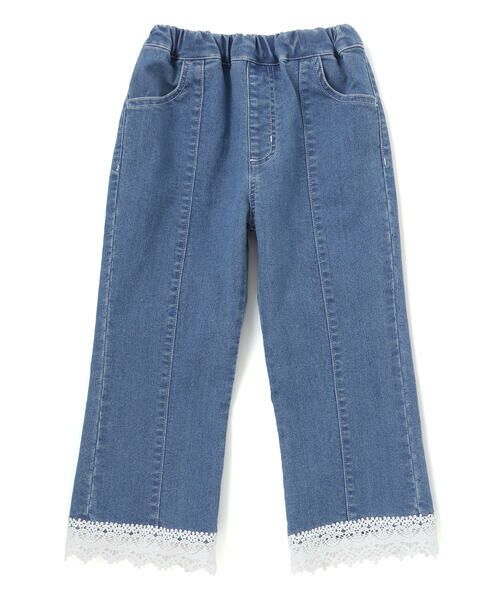 SLAP SLIP / スラップ スリップ デニムパンツ | 裾レースチャーム刺しゅう9分丈デニム(90~130cm)（ブルー）