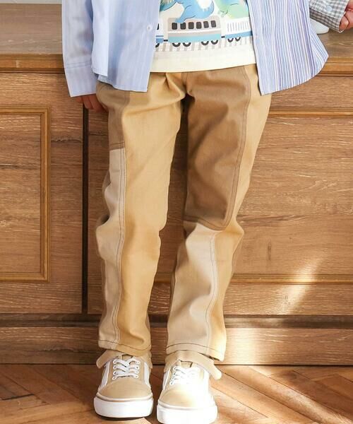 SLAP SLIP / スラップ スリップ デニムパンツ | はたらくくるまブランドネームタグ切り替えパンツ(80~130cm)（ベージュ系）