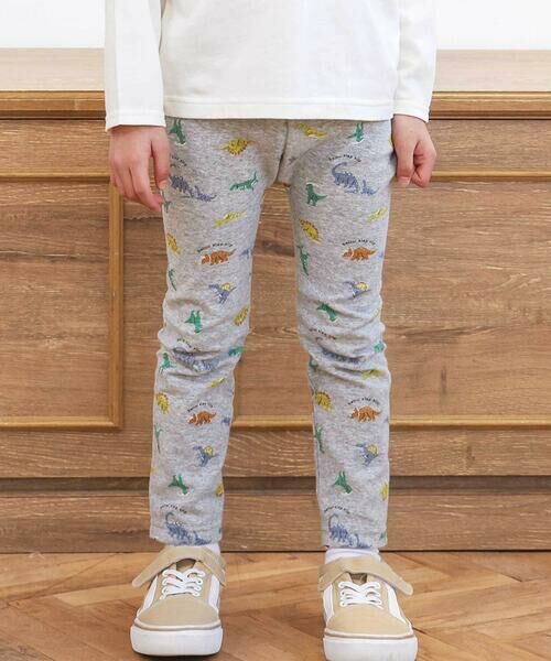 SLAP SLIP / スラップ スリップ チノ・ワークパンツ | 【スララク/防汚加工/オーガニックコットン】前後フリーで時短！パパパッと穿ける前向きパンツ(80~120cm)（杢グレー×恐竜総柄）