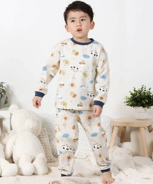 SLAP SLIP / スラップ スリップ ルームウェア | 【スララク/腹巻き一体型/吸汗速乾】みんな快眠！みんみんパジャマ 上下セット(80~130cm)（ベージュ×お空とおやすみアニマル）