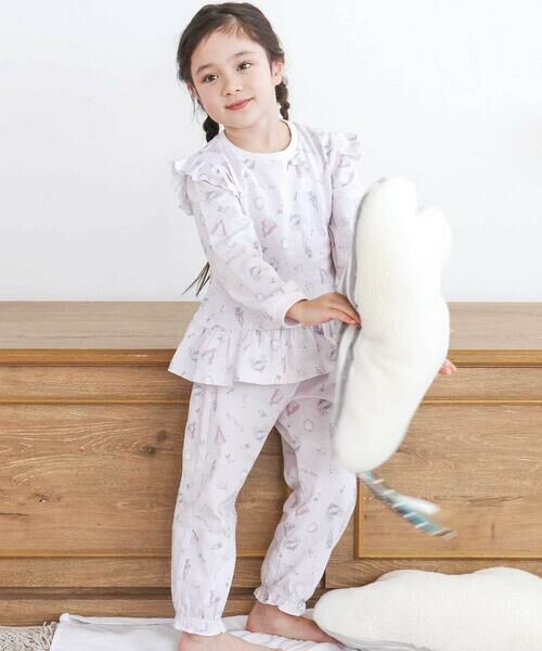 SLAP SLIP / スラップ スリップ ルームウェア | 【スララク/腹巻き一体型/吸汗速乾】みんな快眠！みんみんパジャマ 上下セット(80~130cm)（パープル×夢のプリンセス×フリル）