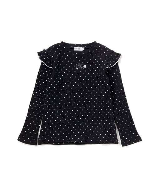 SLAP SLIP / スラップ スリップ Tシャツ | 肩フリルキラッとラメ刺しゅう長袖Tシャツ(80~130cm)（ブラック系）