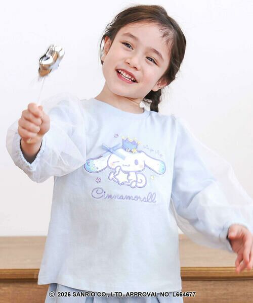 SLAP SLIP / スラップ スリップ Tシャツ | シナモロールポムポムプリンフロントプリント袖チュールTシャツ(80~130cm) | 詳細2