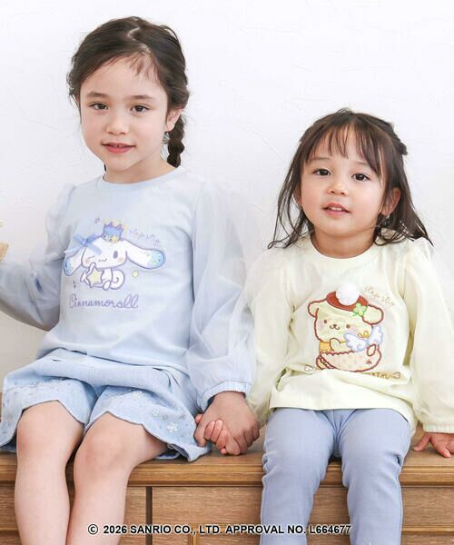 SLAP SLIP / スラップ スリップ Tシャツ | シナモロールポムポムプリンフロントプリント袖チュールTシャツ(80~130cm) | 詳細3