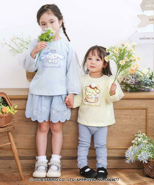 SLAP SLIP / スラップ スリップ Tシャツ | シナモロールポムポムプリンフロントプリント袖チュールTシャツ(80~130cm) | 詳細10