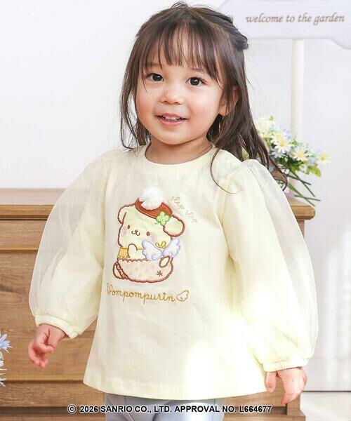 SLAP SLIP / スラップ スリップ Tシャツ | シナモロールポムポムプリンフロントプリント袖チュールTシャツ(80~130cm)（イエロー(ポムポムプリン)）