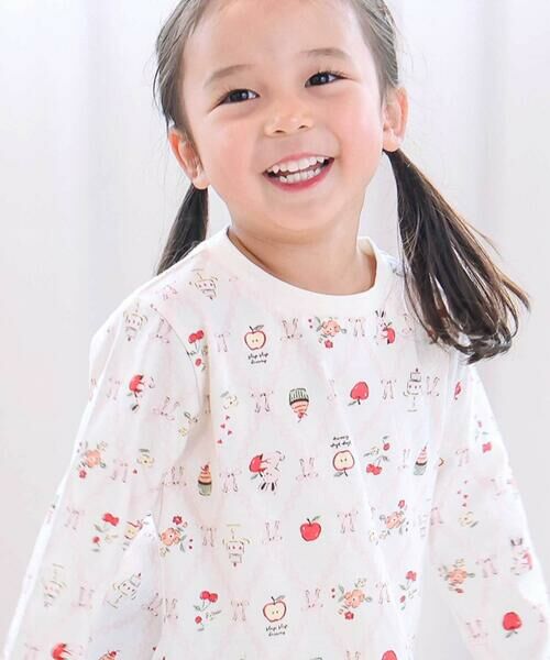 SLAP SLIP / スラップ スリップ Tシャツ | 【スララク/防汚加工/オーガニックコットン】ときめきデザイン女の子長袖Tシャツ(80~130cm)(オフ×ラブリースイーツ総柄)