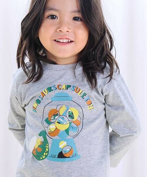SLAP SLIP / スラップ スリップ Tシャツ | 【スララク/防汚加工/オーガニックコットン】わくわくデザイン男の子長袖Tシャツ(80~130cm)(杢グレー×何が出るかな恐竜ガチャ)