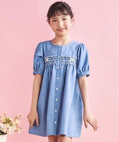 SLAP SLIP / スラップ スリップ ミニ丈・ひざ丈ワンピース | スモッキング刺しゅう7分袖デニムワンピース(80~130cm)