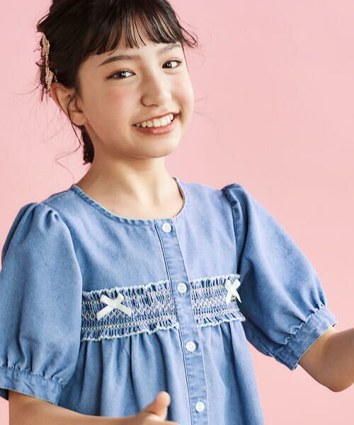 SLAP SLIP / スラップ スリップ ミニ丈・ひざ丈ワンピース | スモッキング刺しゅう7分袖デニムワンピース(80~130cm) | 詳細3