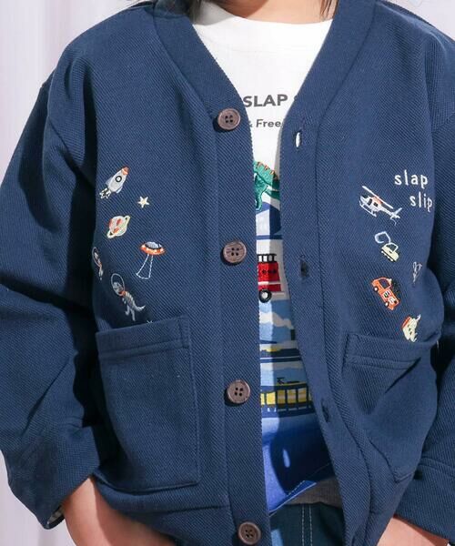 SLAP SLIP / スラップ スリップ ノーカラージャケット | 袖裏ボーダーVネックカーディガン(80~130cm) | 詳細2