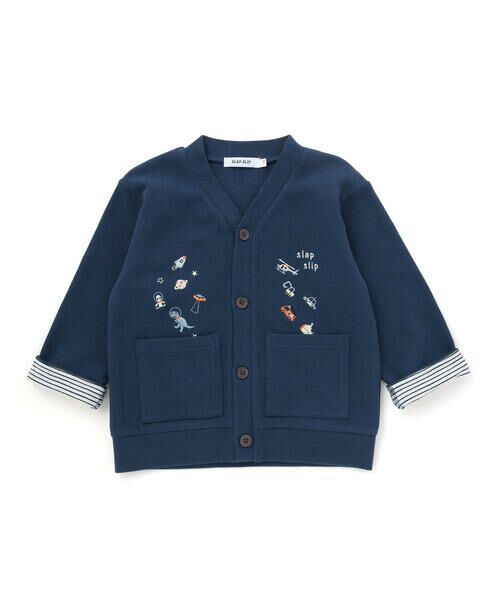 SLAP SLIP / スラップ スリップ ノーカラージャケット | 袖裏ボーダーVネックカーディガン(80~130cm) | 詳細3