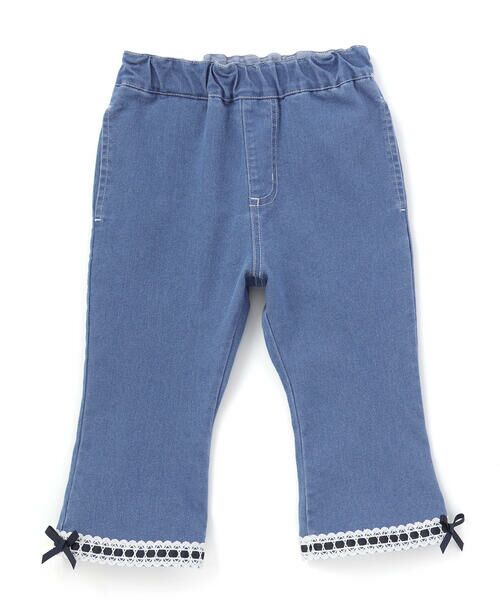 SLAP SLIP / スラップ スリップ その他パンツ | 裾レースウエストフリル7分丈デニムニットパンツ(80~130cm)（ネイビー）