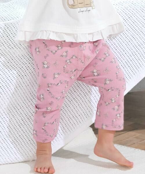 SLAP SLIP / スラップ スリップ その他パンツ | 【スララク/防汚加工】前後フリーで時短!パパパッと穿ける7分丈前向きパンツ(80~120cm)（ピンク×お花リボンハート総柄）