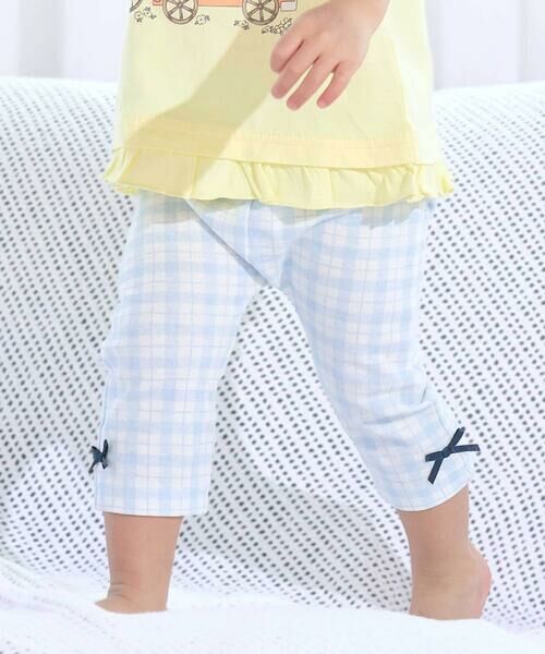 SLAP SLIP / スラップ スリップ その他パンツ | 【スララク/防汚加工】前後フリーで時短!パパパッと穿ける7分丈前向きパンツ(80~120cm)（水色×チェック柄×リボン）