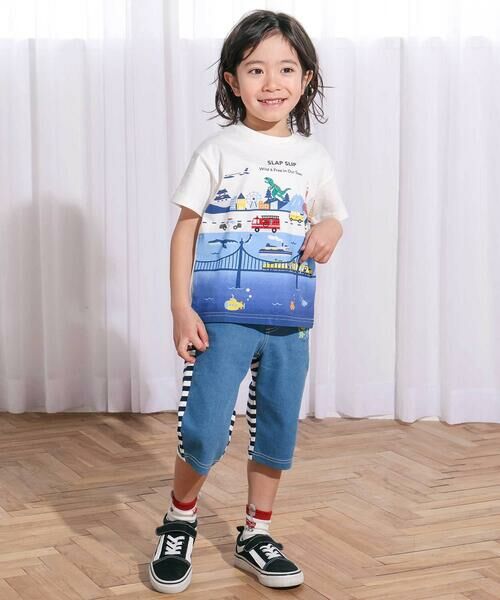 SLAP SLIP / スラップ スリップ ショート・ハーフ・半端丈パンツ | デニムニット&ストレッチツイル前後切り替え6分丈パンツ(80~130cm) | 詳細1