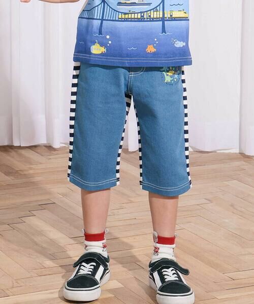 SLAP SLIP / スラップ スリップ ショート・ハーフ・半端丈パンツ | デニムニット&ストレッチツイル前後切り替え6分丈パンツ(80~130cm)（ブルー）