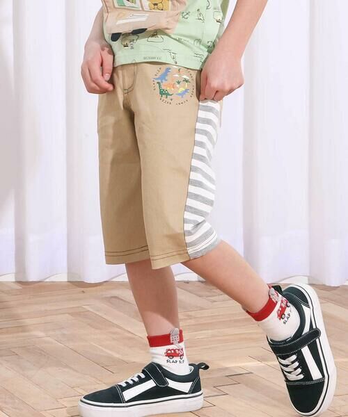 SLAP SLIP / スラップ スリップ ショート・ハーフ・半端丈パンツ | デニムニット&ストレッチツイル前後切り替え6分丈パンツ(80~130cm)（ベージュ）