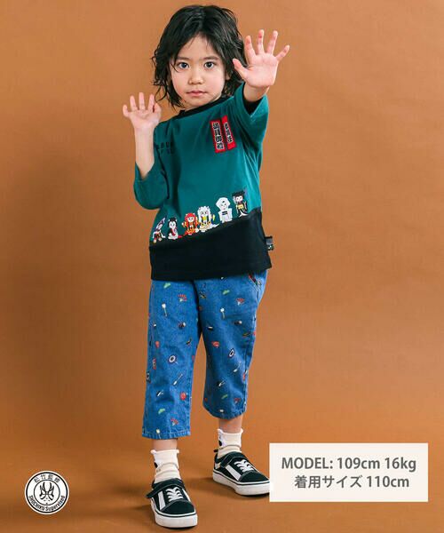 SLAP SLIP / スラップ スリップ Tシャツ | 【歌舞伎コラボ】ネコ歌舞伎切り替え7分丈天竺Ｔシャツ(80~130cm) | 詳細1