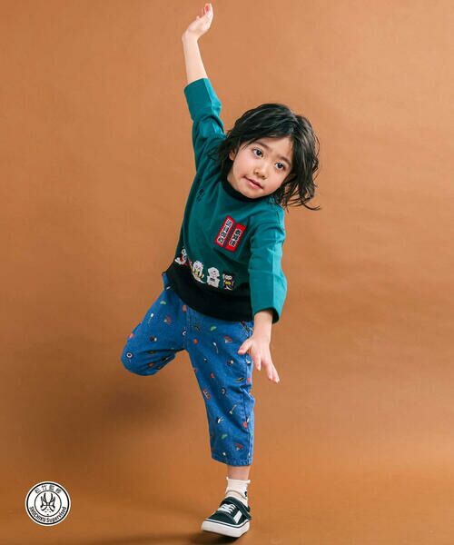 SLAP SLIP / スラップ スリップ Tシャツ | 【歌舞伎コラボ】ネコ歌舞伎切り替え7分丈天竺Ｔシャツ(80~130cm) | 詳細2